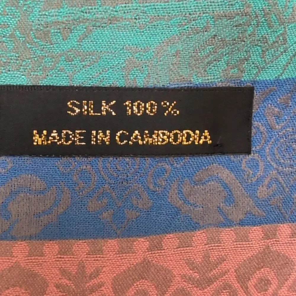 Elegant Multicolor Silk Mixed Stripe Jacquard Scarf Wrap with Fringe